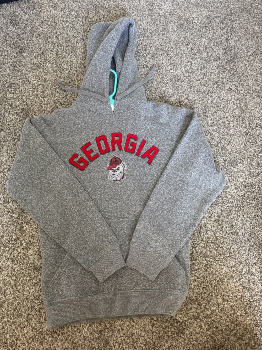 Champion Gray Hoodie Sweatshirt with Red "GEORGIA" Applique
